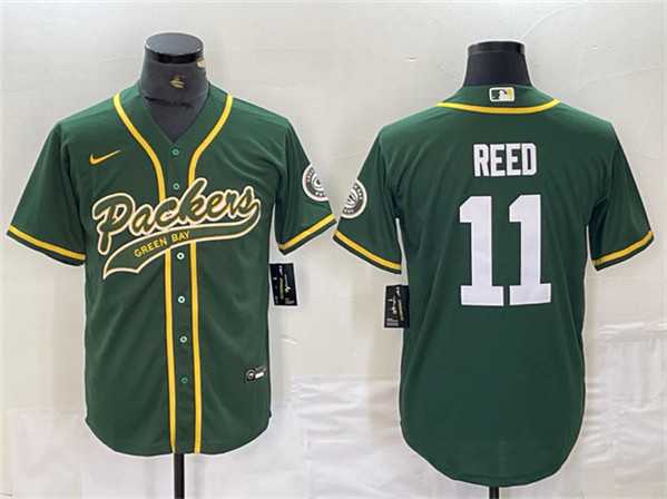Mens Green Bay Packers #11 Jayden Reed Green Cool Base Stitched Baseball Jersey